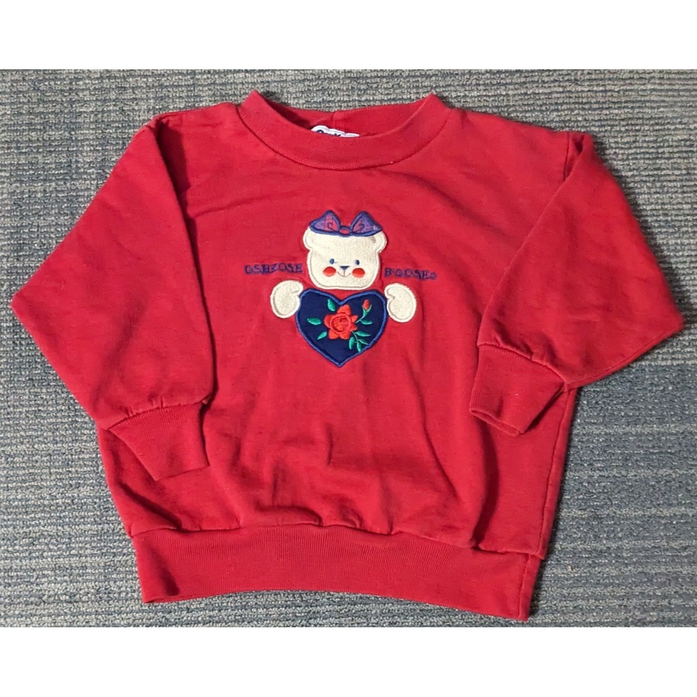 Vtg Osh Kosh B'gosh Red Sweatshirt Bear‎ Girls 2T Shirt Embroidered Heart 1990's